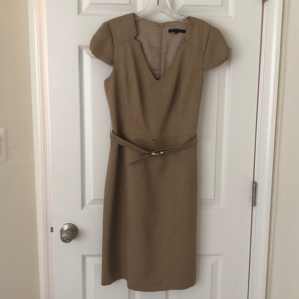 David Meister Cap Sleeve Belted Sheath Dress